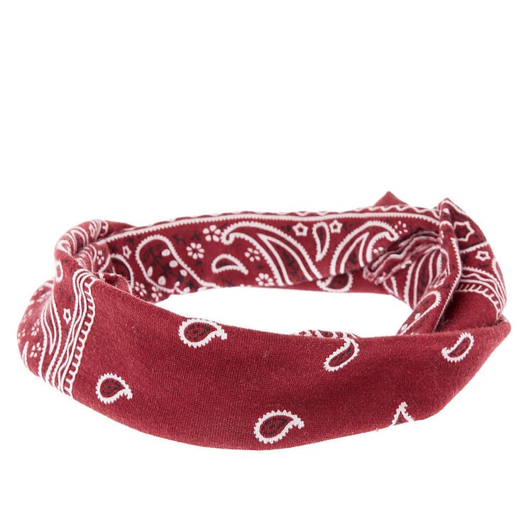 Paisley Print Bandana Headwrap - Burgundy,