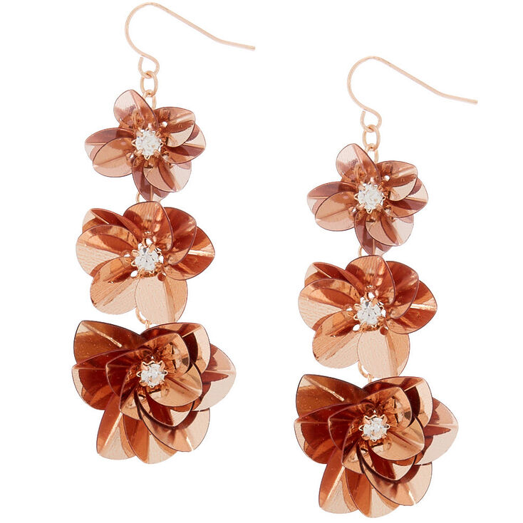 2" Sequin Flower Drop Earrings - Rose Gold,