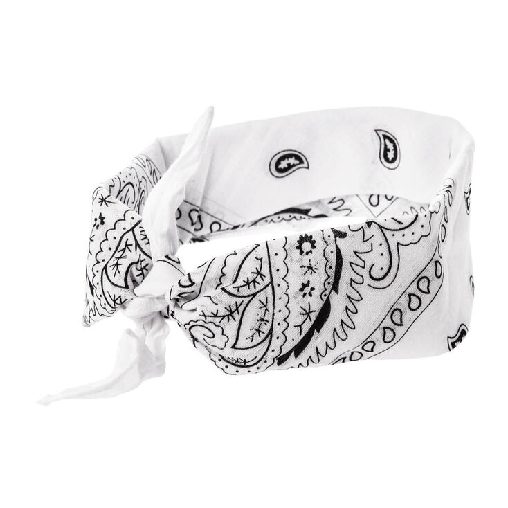 Paisley Bandana Headwrap - White,