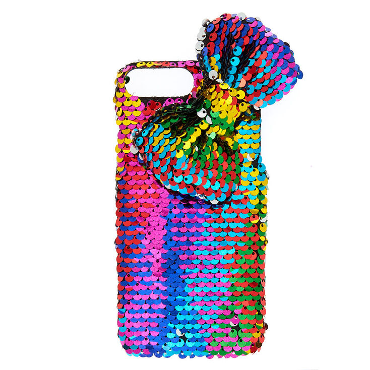 Rainbow Bow Reversible Sequin Phone Case - Fits iPhone 6/7/8 Plus,