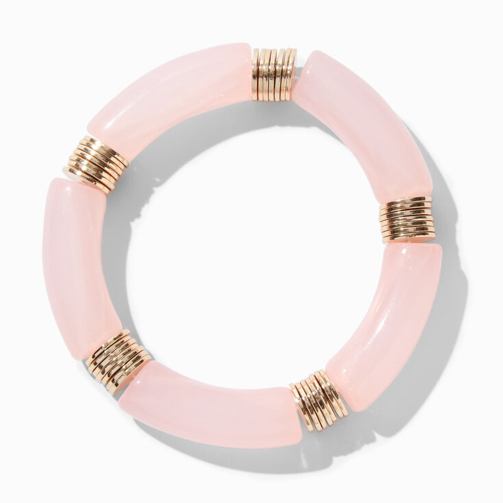 Gold-tone &amp; Blush Pink Tube Bead Stretch Bracelet,
