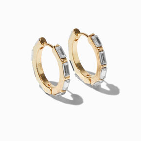 Gold-tone Cubic Zirconia Baguette Clicker Hoop Earrings,