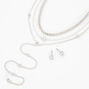 Silver Rhinestone &amp; Pearl Multi Strand Necklace &amp; Earring Set,