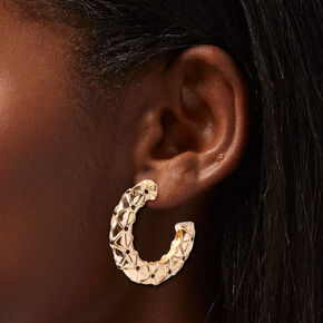 Black Studded Gold-tone 30MM Hoop Earrings ,
