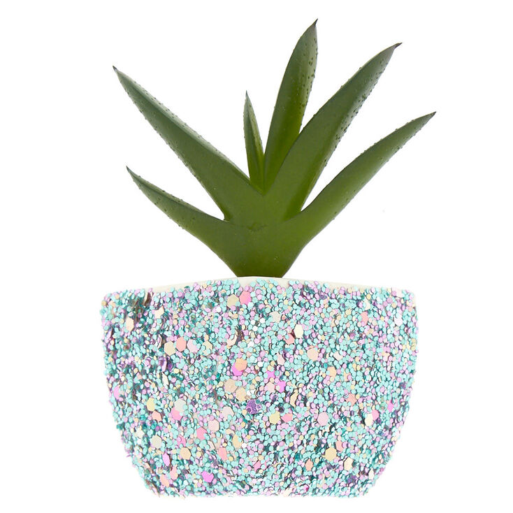 Magnetic Glitter Faux Succulent Plant - Blue,