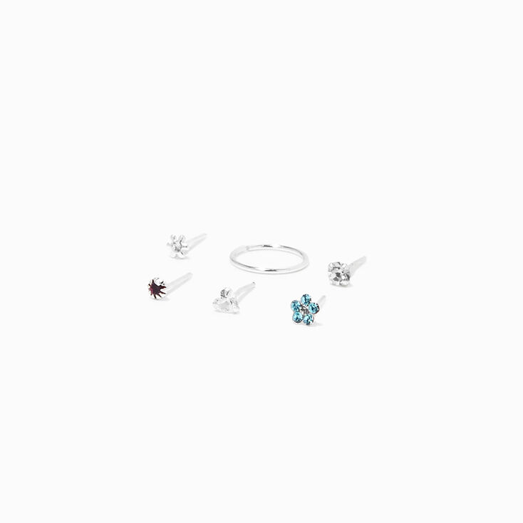 Sterling Silver 22G Daisy Heart Mixed Nose Studs - 6 Pack,