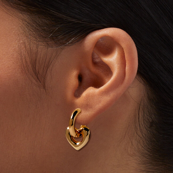 Gold-tone Heart 10MM Hinge Hoop Earrings ,