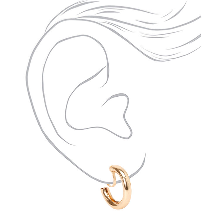 Gold 20MM Tube Clip On Hoop Earrings,