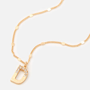Gold Half Stone Initial Pendant Necklace - D,