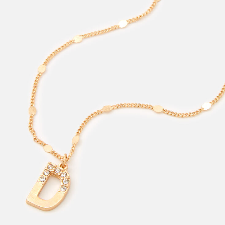Gold Half Stone Initial Pendant Necklace - D,