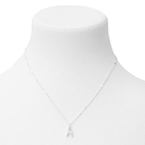 Silver Half Stone Initial Pendant Necklace - A,