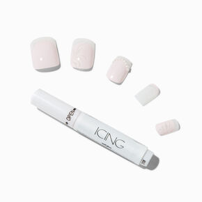 White Flower French Tip Square Vegan Faux Nail Set - 24 Pack,