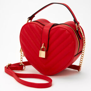 Quilted Heart Chain Crossbody Bag - Red,