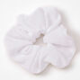 White Medium Ribbed Hair Scrunchie,