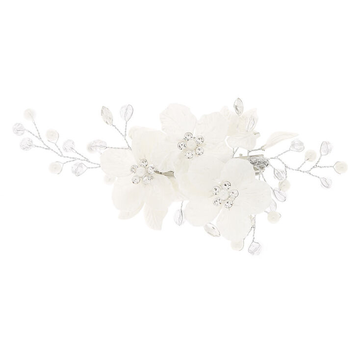 Pearlized Crystal Flower Hair Clip - White | Icing US