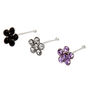 Sterling Silver 22G Flower Nose Studs - 3 Pack,