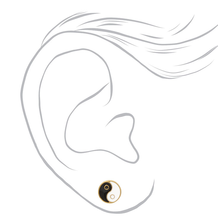 Gold Titanium Yin Yang Stud Earrings,