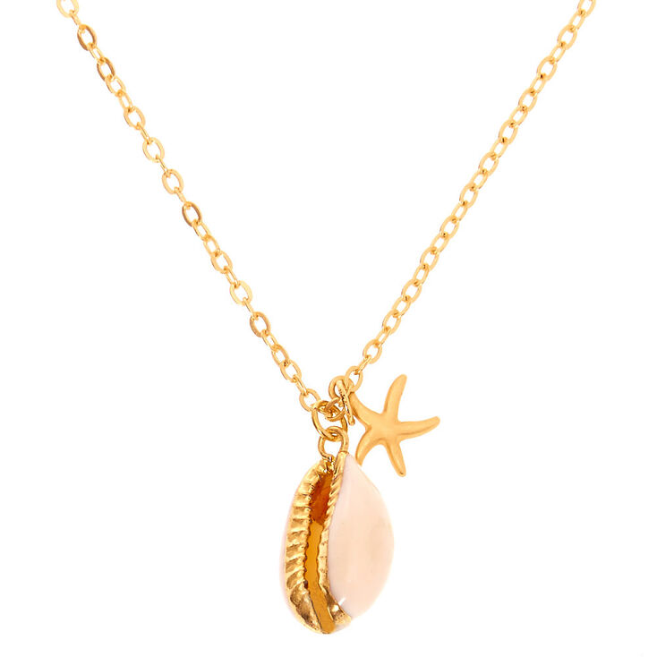 Gold Cowrie Shell Pendant Necklace,