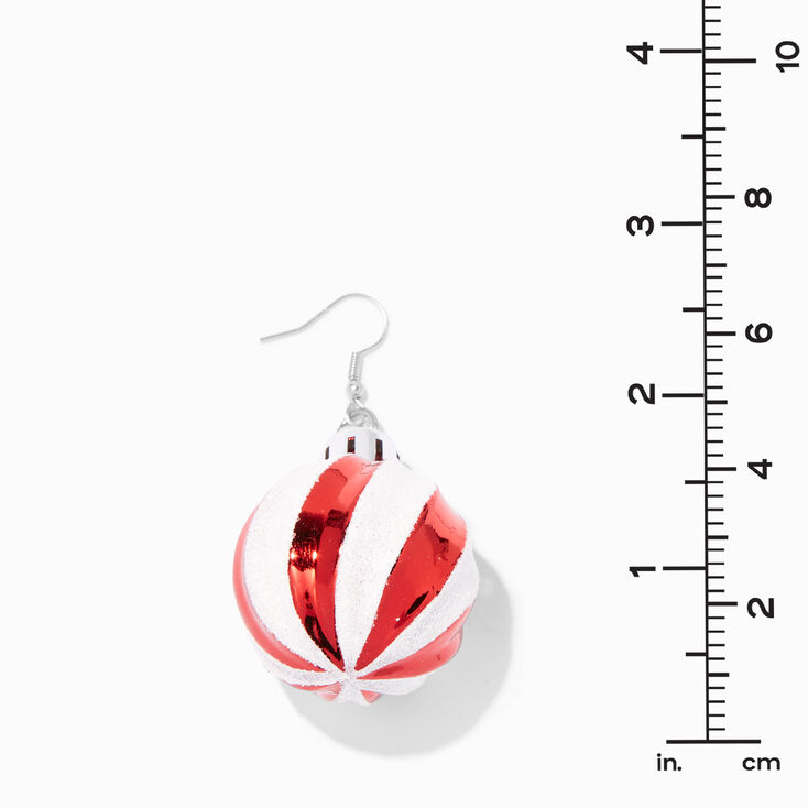 Red Striped Christmas Ornament 2&#39;&#39; Drop Earrings,