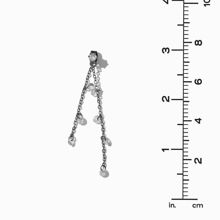 Hematite Front &amp; Back Cubic Zirconia Confetti 2.5&quot; Linear Drop Earrings,