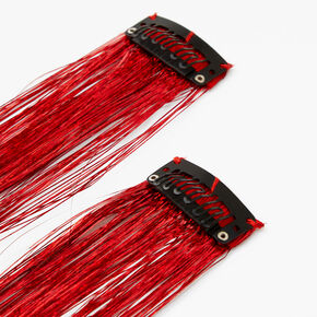 Tinsel Faux Hair Clip In Extensions - Red, 2 Pack,