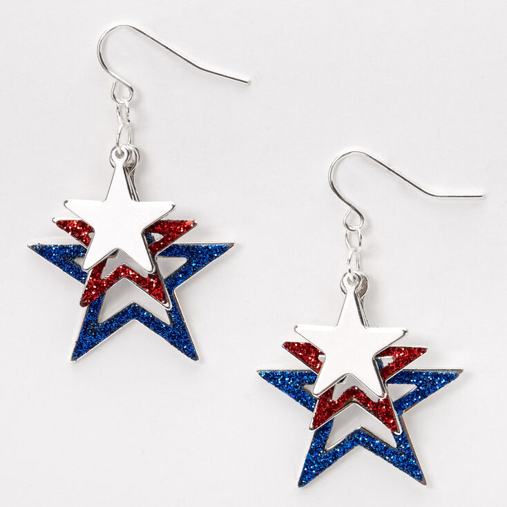 Fourth of July Graduated Stars 1.5" Drop Earrings,