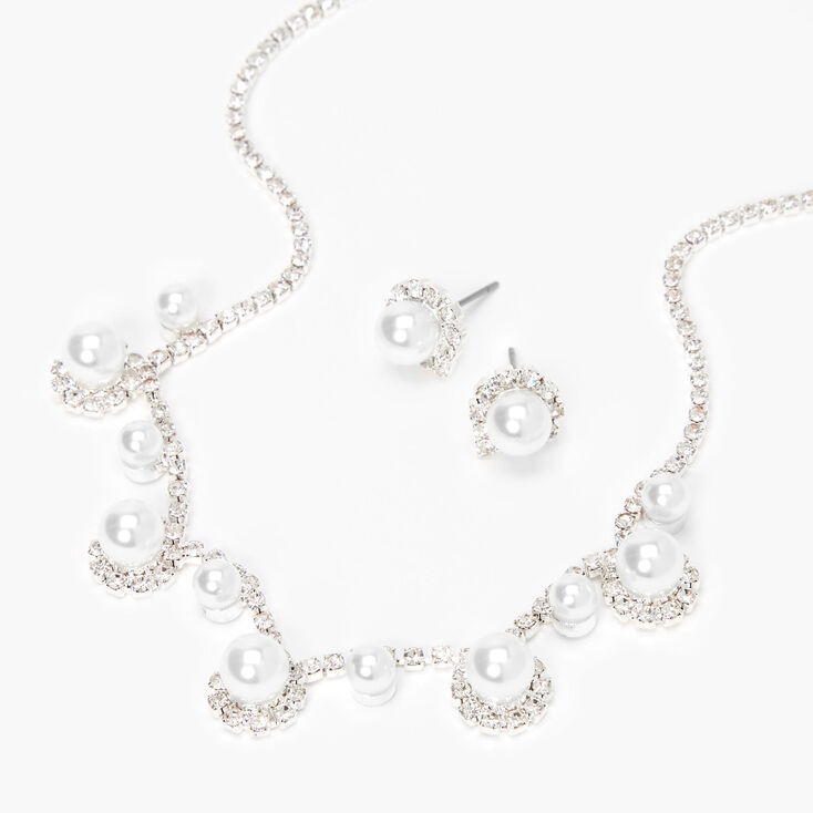 Silver Loopy Rhinestone Pearl Jewelry Set - 2 Pack,