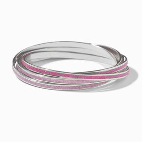 Silver-tone 5-in-1 Pink Glitter Bangle Bracelet,