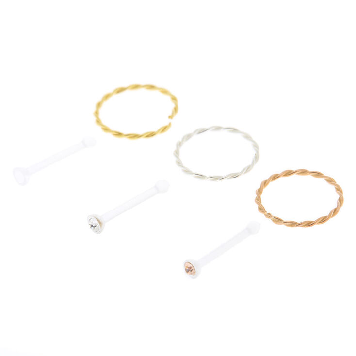 Mixed Metal 22G Braided Nose Rings & Studs Set - 6 Pack,