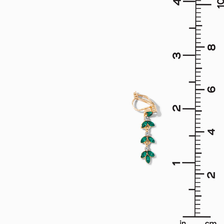 Green Crystal Leaf Clip-On Drop Earrings,