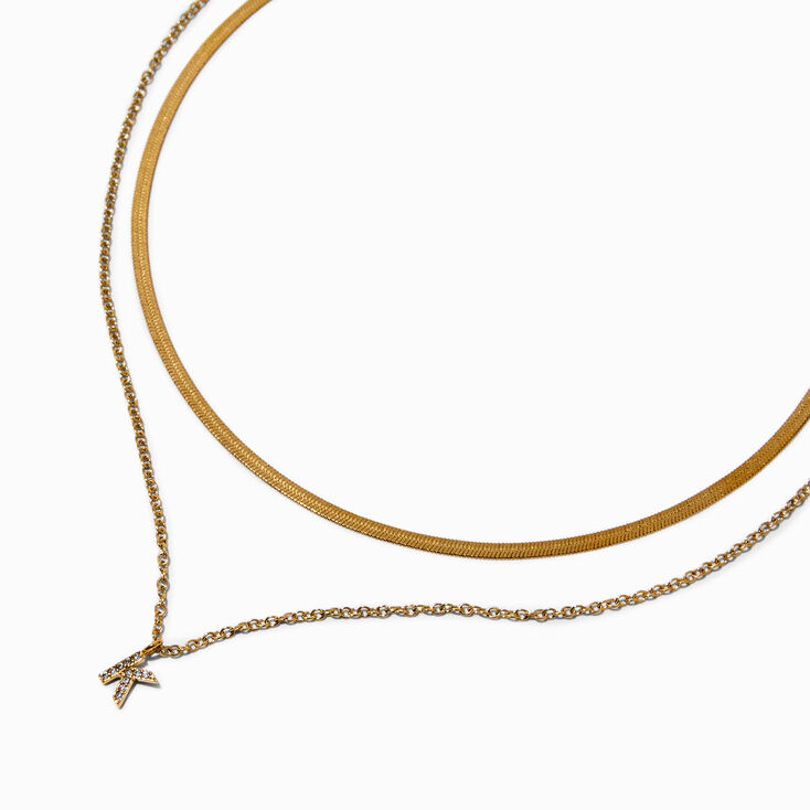 Gold-tone Stainless Steel Cubic Zirconia Initial Pendant Multi-Stand Necklace - K,