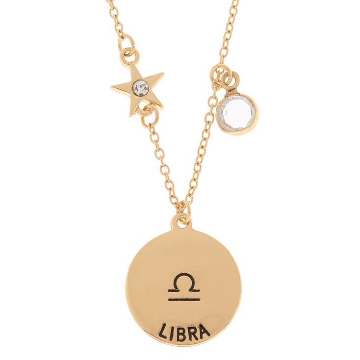 Gold Zodiac Pendant Necklace - Libra,