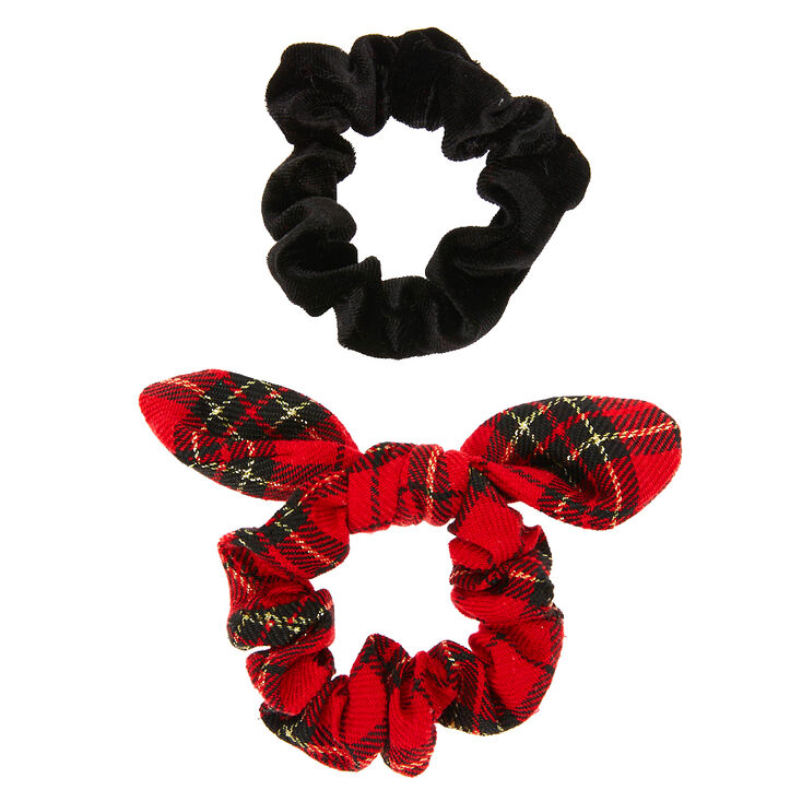 Plaid & Velvet Hair Scrunchies - 2 Pack,