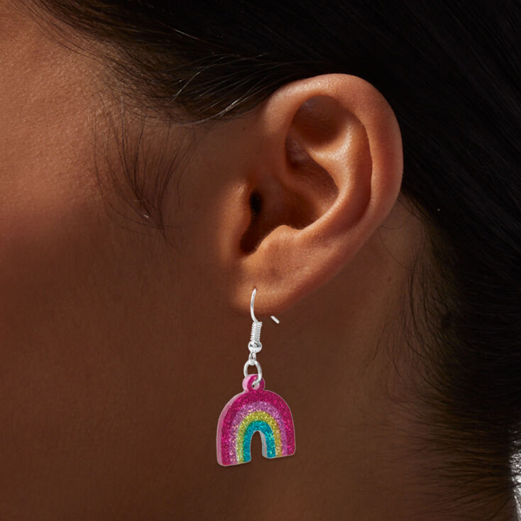 Rainbow Glitter 1&quot; Drop Earrings,