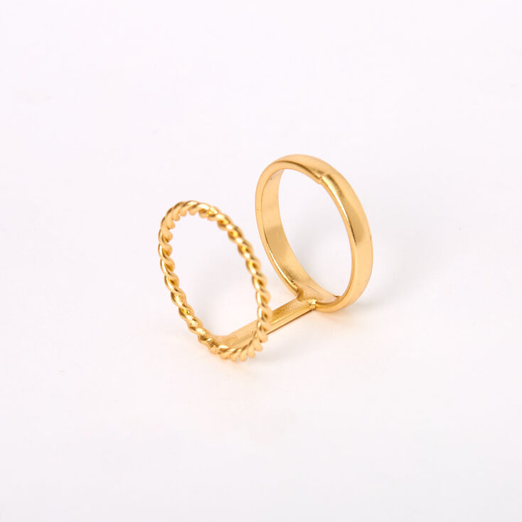Gold Sleek Twisted Double Row Midi Ring,