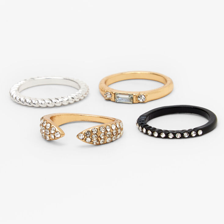 Mixed Metal Embellished Rings - 4 Pack,