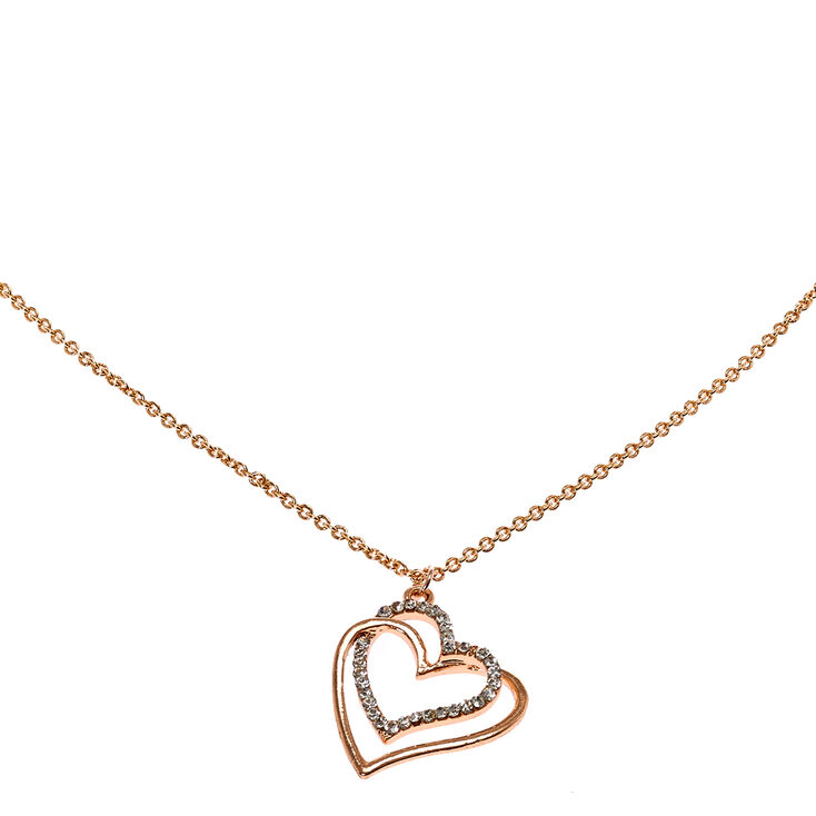 Rose Gold & Crystal Linked Hearts Necklace,