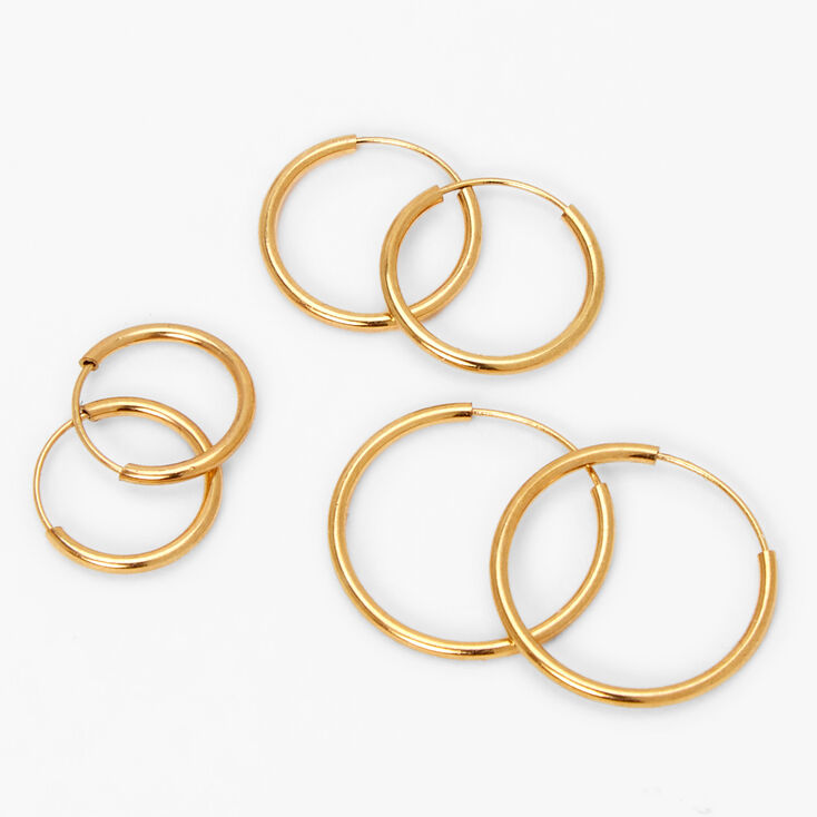 ICING Select 18k Gold Plated Classic Hoop Earrings - 3 Pack,