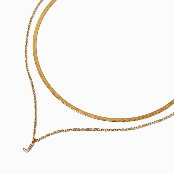Gold-tone Stainless Steel Cubic Zirconia Initial Pendant Multi-Stand Necklace - J,