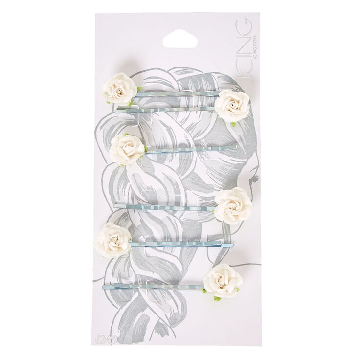 White Paper Rose Bobby Pins,