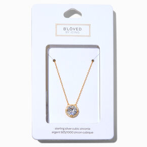 B&#39;Loved by Icing Gold Sterling Silver Cubic Zirconia Halo Pendant Necklace,