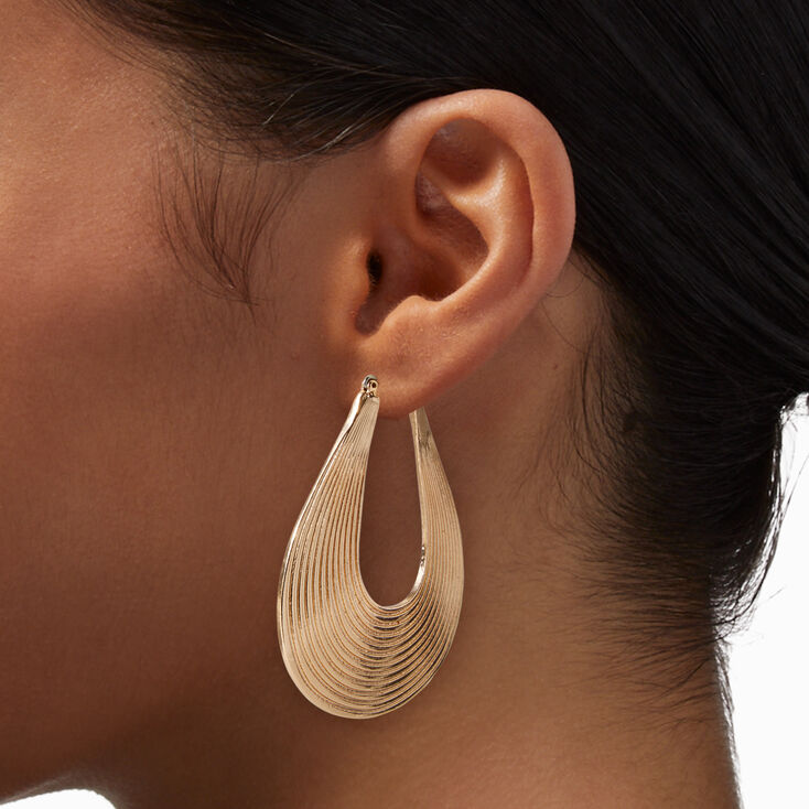 Gold-tone Textured Teardrop 60MM Hoop Earrings,