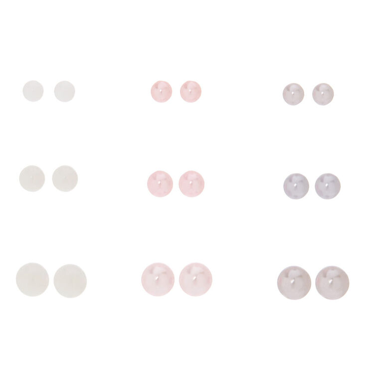 9 Pack Graduated Faux Pearl Stud Earrings,