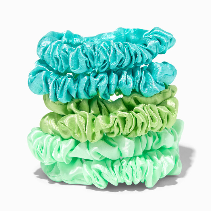 Shades of Green Skinny Silky Hair Scrunchies - 6 Pack,