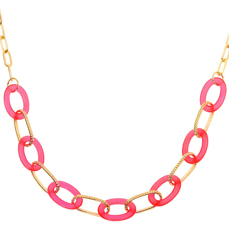 Gold Chain Statement Necklace - Neon Pink,