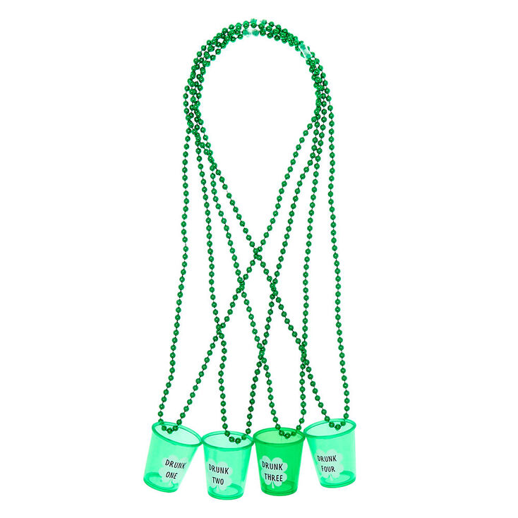 Shot Glass Beaded Necklaces - Green, 4 Pack,
