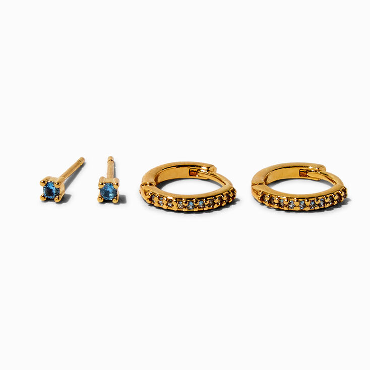 ICING Select 18k Yellow Gold Plated Aqua Cubic Zirconia 2MM Stud &amp; 8MM Hoop Earrings - 2 Pack,
