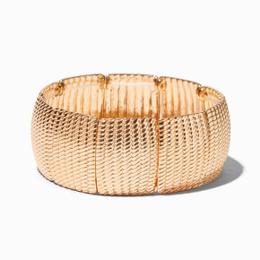 Gold Textured Band Extended Length Stretch Bracelet,