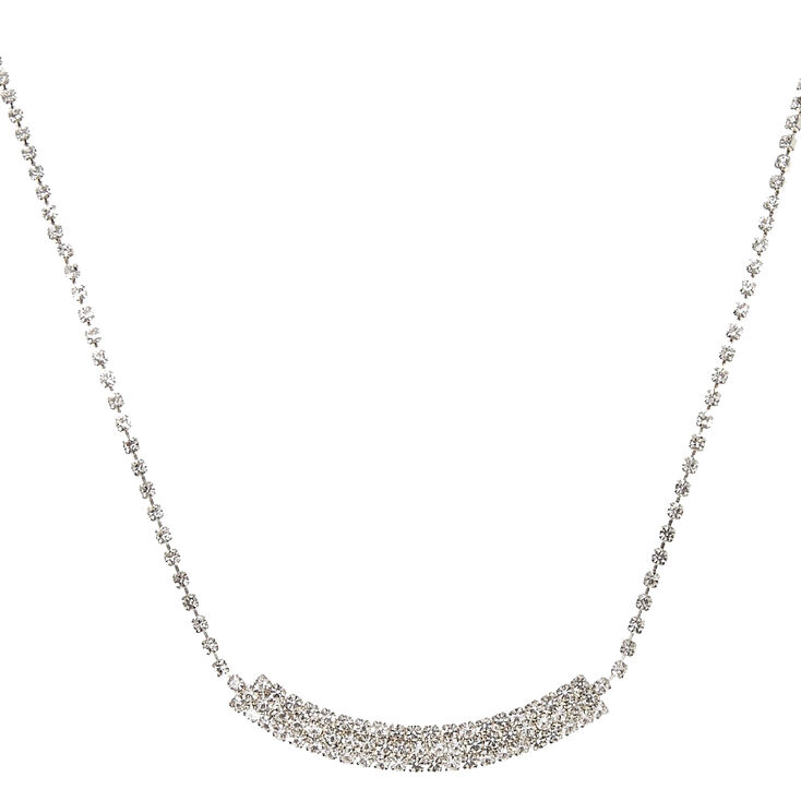 Faux Crystal Curved Rectangular Bar Pendant Necklace,