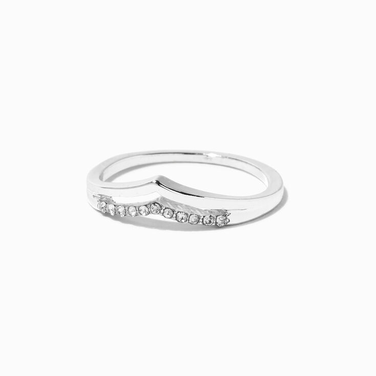 Silver Crystal Chevron Ring,